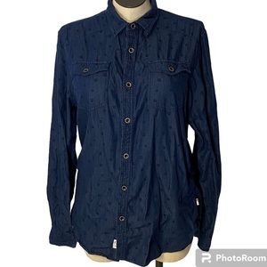 Denim & flower, button-down denim shirt, alien, print size extra-large